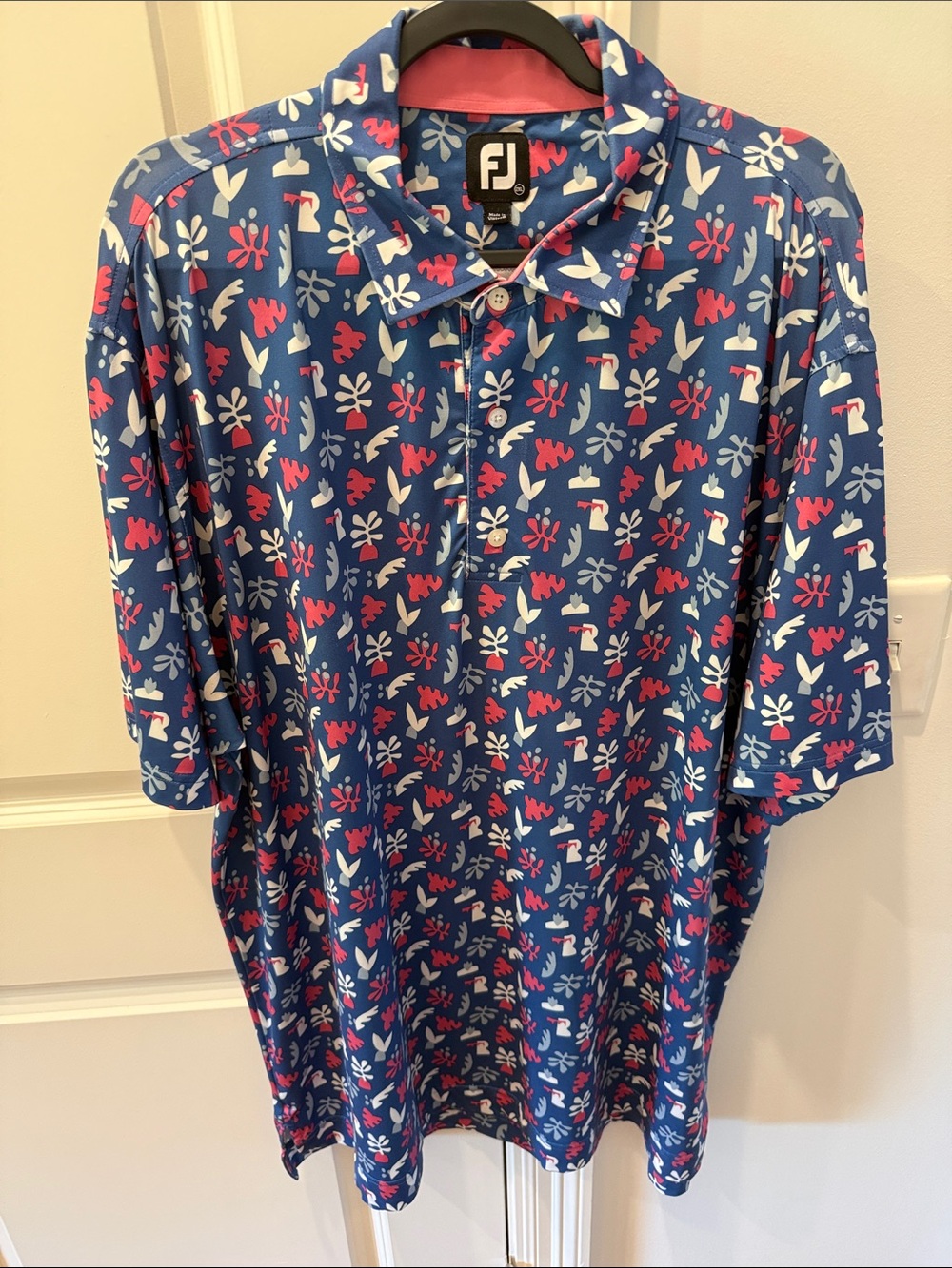 FootJoy Blue Floral Golf Polo with Pink & White Accents